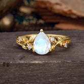 Luxury Nature-Inspired 3-Prong Pear-Cut Moonstone Engagement Ring